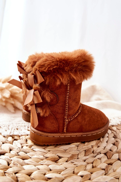 Dziecięce Ocieplane Botki Z Kokardkami Śniegowce D.Khaki Funky