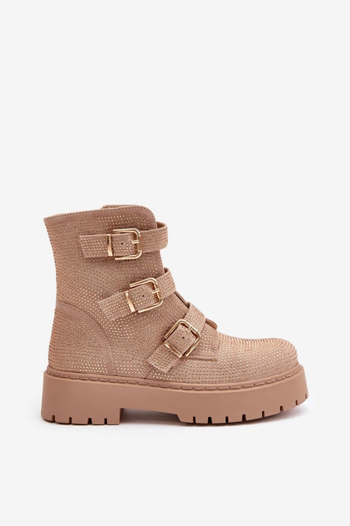 Ocieplane Botki Damskie Ze Zdobieniem Beżowe Ciascia