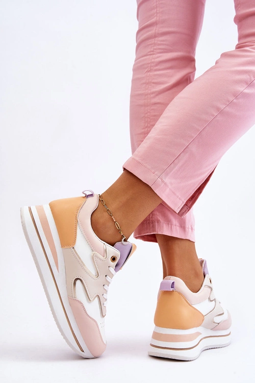 Modne Skórzane Buty Sportowe Biało-Beżowe Roen