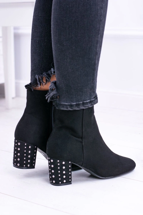 Ciepłe Damskie Botki Na Słupku Czarne Jokasta