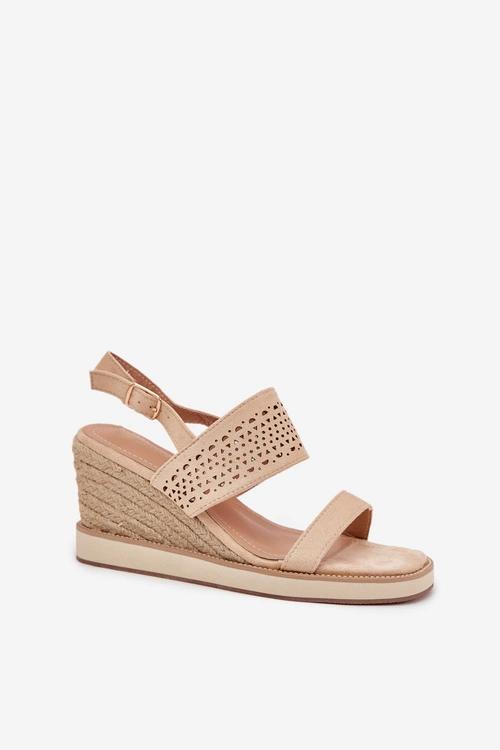 Sandały Damskie Ażurowe Na Koturnie Z Plecionką Beżowe Zolira