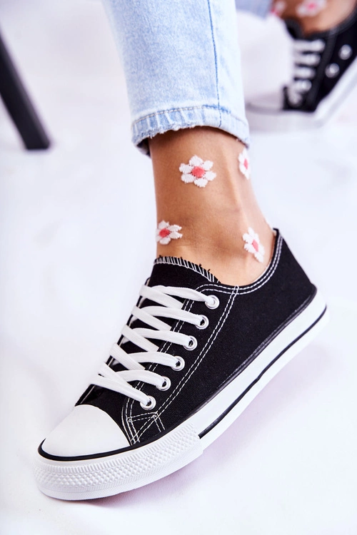 Damskie Klasyczne Trampki Wiązane Czarne Be Mine