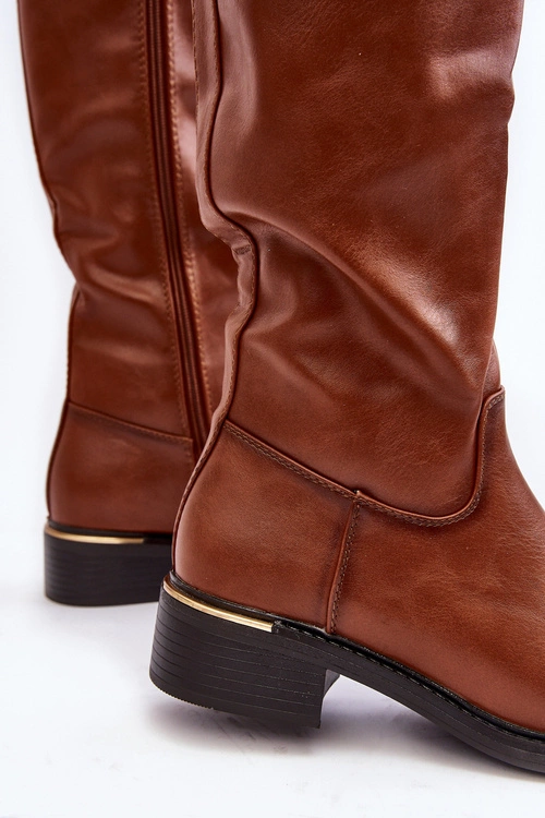 Damskie Kozaki Na Płaskim Obcasie Przed Kolano Brązowe Aviare