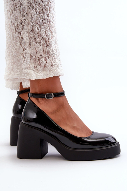 Lakierowane Czółenka Na Masywnym Obcasie Czarne Effiba