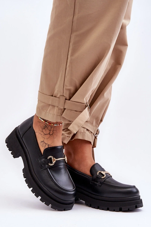 Damskie Klasyczne Mokasyny Na Platformie Czarne Miracle