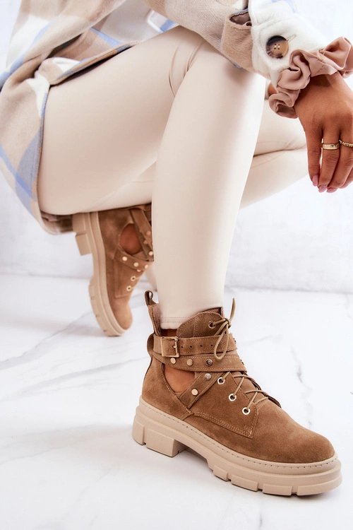 Zamszowe Damskie Botki Z Wycięciami Camel Everly