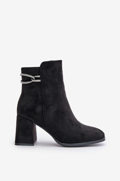 Ocieplane Botki Damskie Na Słupku Eko Zamszowe Czarne Saivia