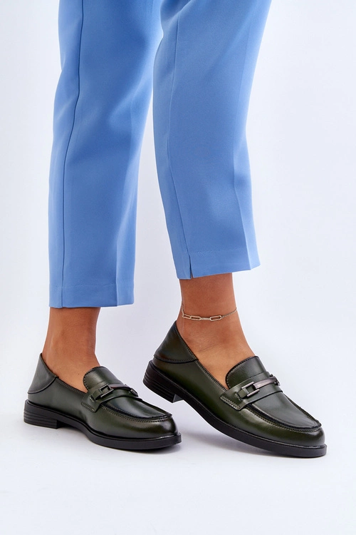 Mokasyny Damskie Skórzane Ciemnozielone Nurea