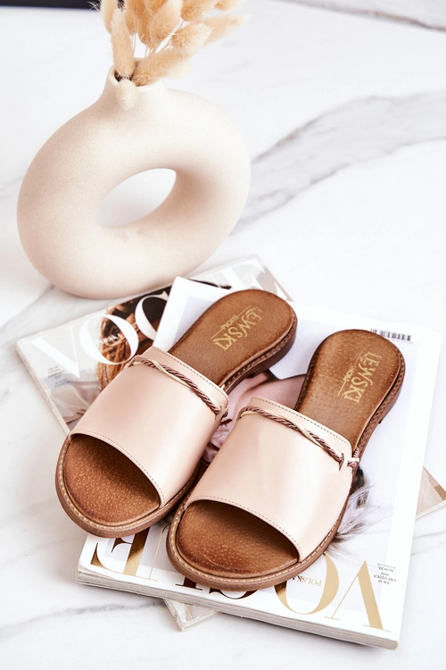 Skórzane Klapki Lewski Shoes 3047 Beżowe