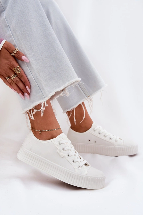Materiałowe Trampki Damskie Na Platformie Big Star RR274776 Białe