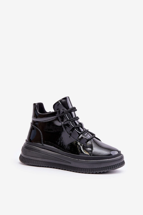 Lekkie Lakierowane Buty Sportowe Na Platformie Skóra Naturalna Artiker 55C1049 Czarne
