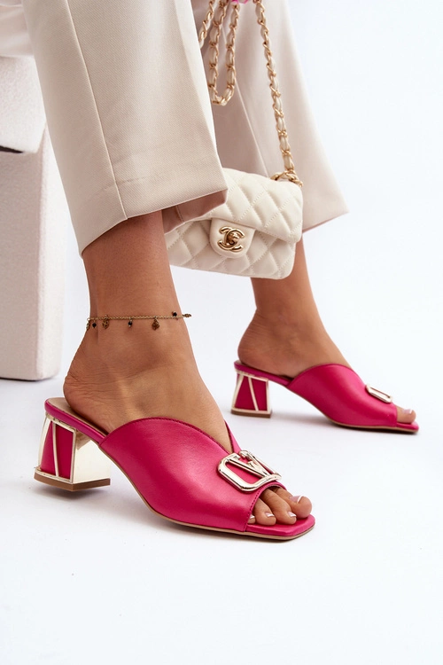 Eleganckie Klapki Damskie Na Obcasie Laura Messi 2771 Fuksja