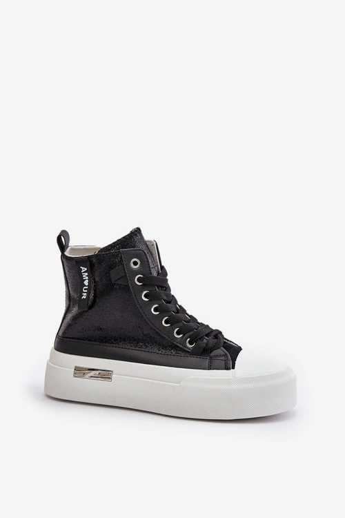 Damskie Wysokie Trampki Na Platformie Czarne Averira