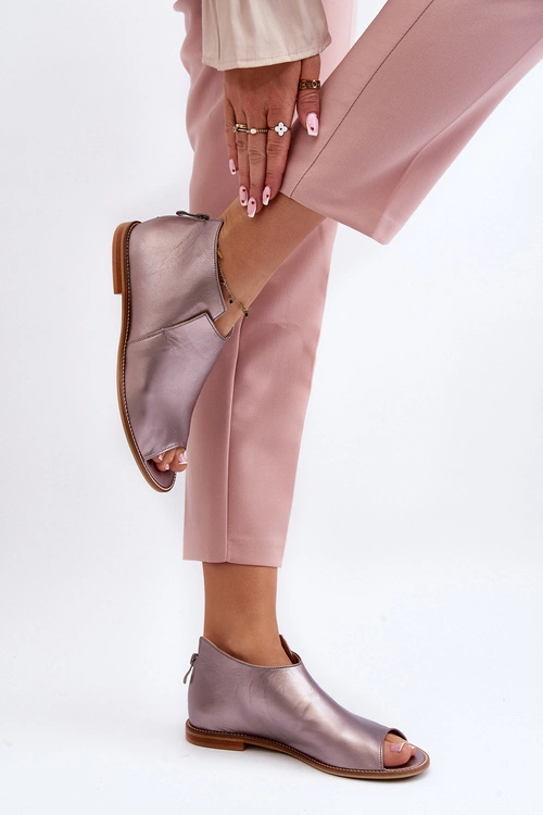 Damskie Skórzane Sandały Laura Messi 2443 Różowe Złoto