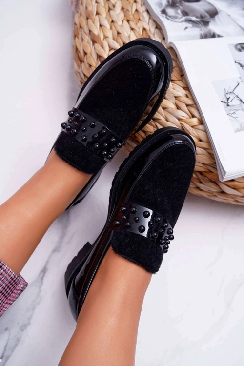 Damskie Półbuty Wsuwane Lakierowane Czarne Delicious