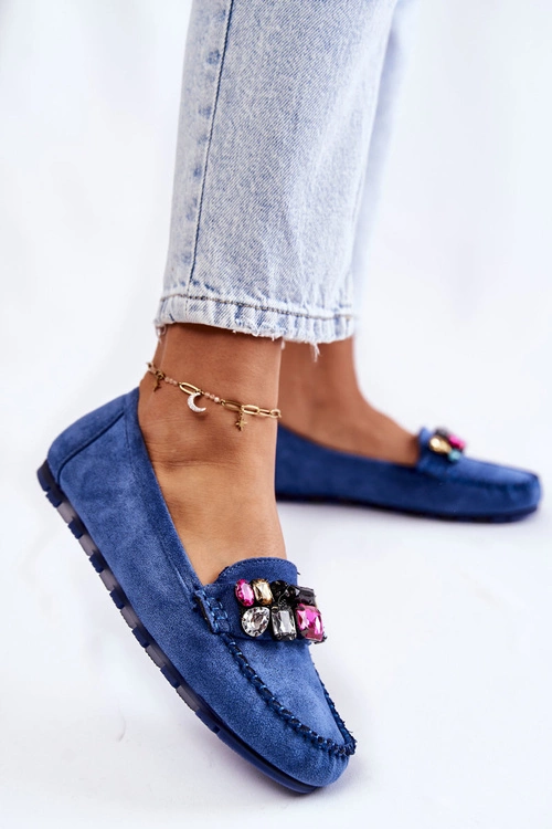 Damskie Zamszowe Mokasyny Z Ozdobami Niebieskie Janetta