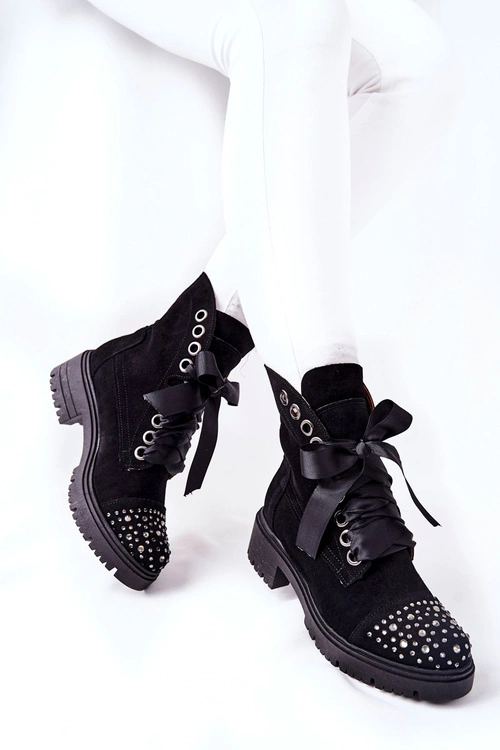 Zamszowe Botki Workery Lewski Shoes Wiązane 3069 Czarne