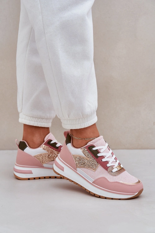 Błyszczące Buty Sportowe Damskie Różowe Leesema