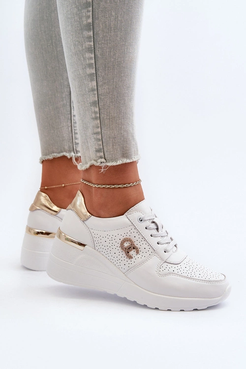 Damskie Skórzane Sneakersy Na Koturnie Białe D&A LR810