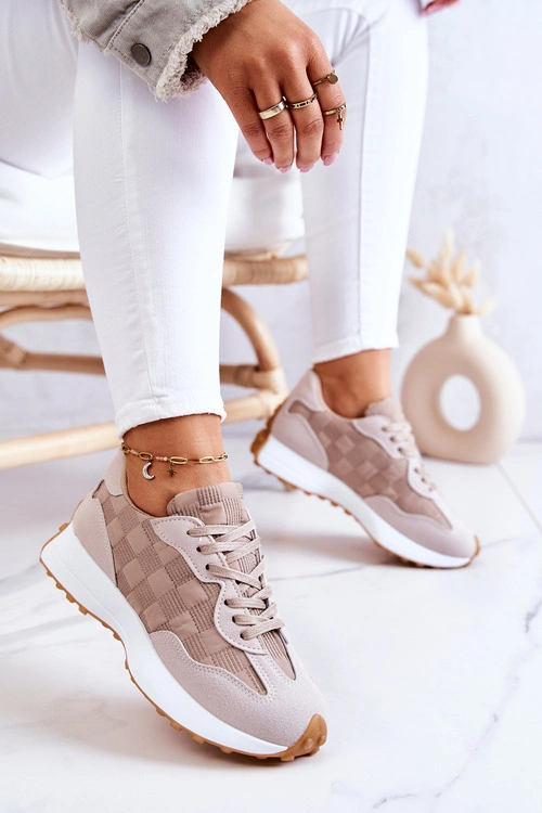 Klasyczne Sportowe Buty Wiązane Beżowe Patrice