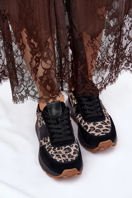 Zamszowe Sneakersy Damskie Na Platformie Panterka Vinceza 66793 Czarne