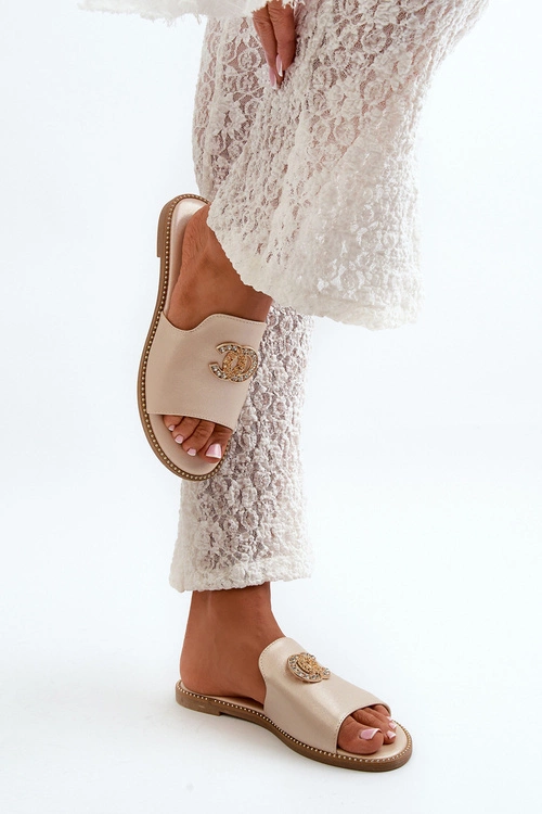 Eleganckie Klapki Damskie Błyszczące Z Ozdobą S.Barski KV27-050 Złote