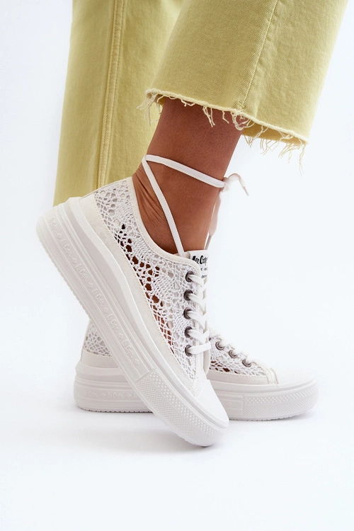 Koronkowe Trampki Damskie Lee Cooper LCW-23-44-1617 Białe