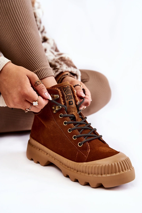 Zamszowe Ocieplane Botki Trapery Big Star KK274520 Brązowe