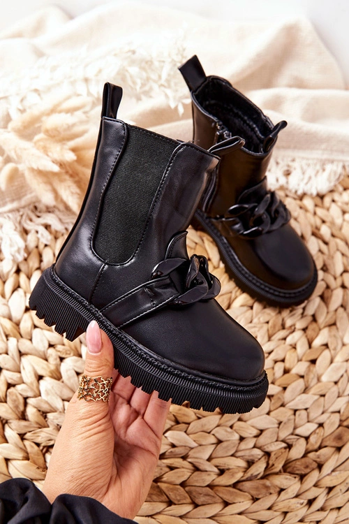 Dziecięce Botki Ocieplane Łańcuch Czarne Hinea