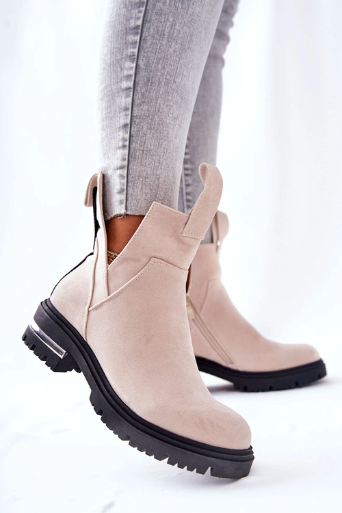Ocieplane Botki Sztyblety Z Suwakiem Beżowe My Way