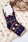 Damskie Skarpety W Świąteczne Wzory Mikołaj Granatowe