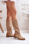 Zamszowe Kozaki Damskie Do Połowy Łydki Na Zamek Lewski 3616 Beżowe