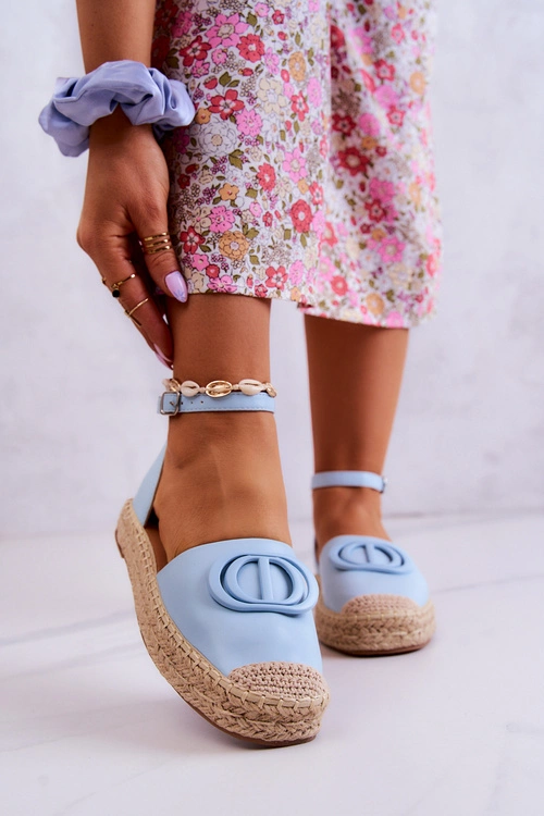 Skórzane Espadryle Z Ozdobą Niebieskie Nells