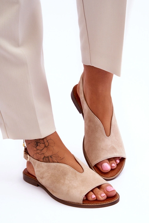 Zamszowe Sandały Damskie Lewski Shoes 3220/X Beżowe