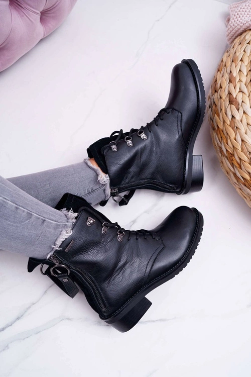 Damskie Botki Workery Big Star Skórzane Czarne EE274506