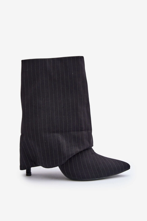 Botki Damskie W Paski Na Szpilce Z Wywiniętą Cholewką I Noskami W Szpic Czarne Naritua