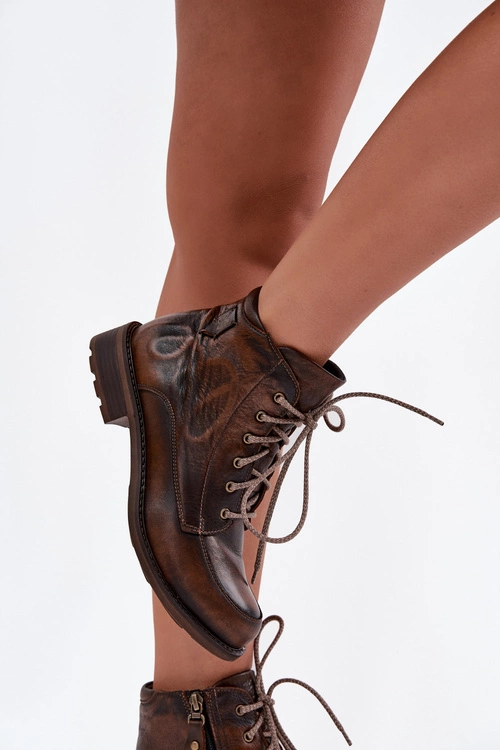 Botki Damskie Z Naturalnej Skóry Na Płaskim Obcasie Maciejka 07063-02 Brązowe