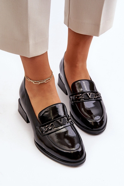 Damskie Lakierowane Półbuty Na Niskim Obcasie Czarne Albreide