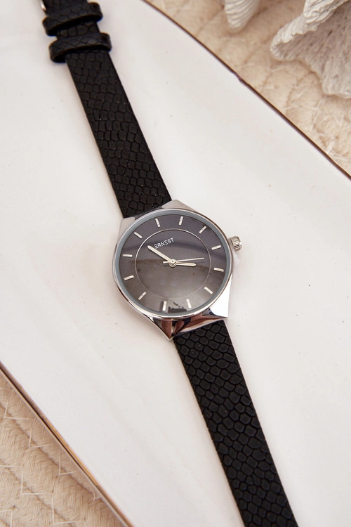 Damski Zegarek Na Eko Skórzanym Pasku Czarny Ernest E62013L