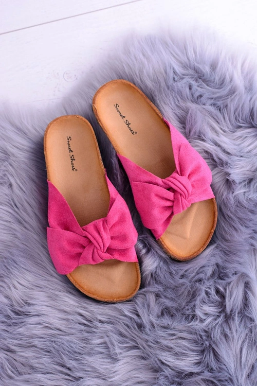 Damskie Klapki Na Korku Kokardki Wolly Fuksja