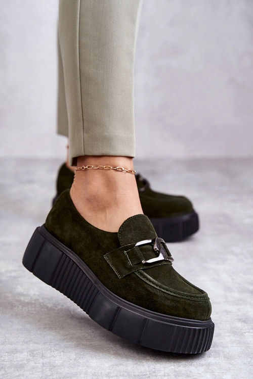 Modne Zamszowe Półbuty Na Platformie Khaki Lemar Marsol