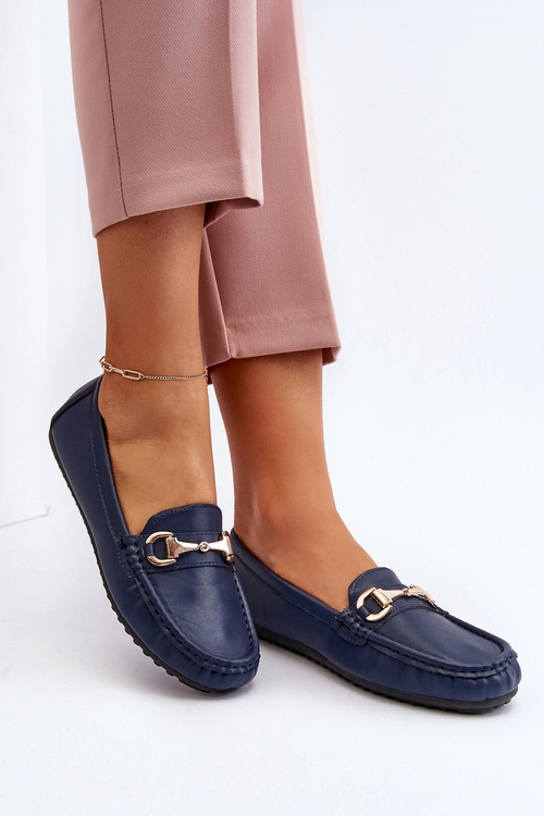 Damskie Klasyczne Mokasyny Eko Skórzane Granatowe Demese