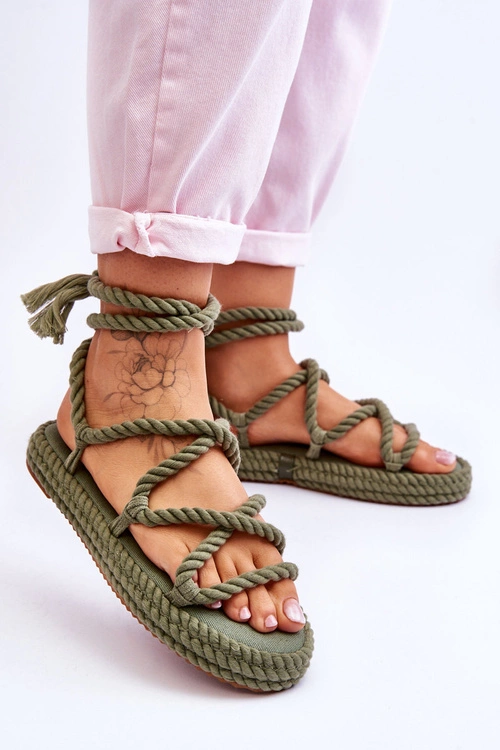 Wiązane Sandałki Na Masywnej Platformie Zielone Can't Wait