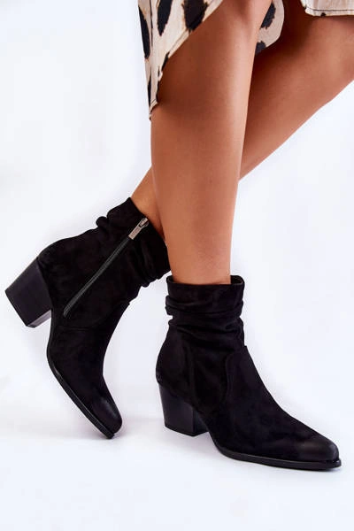 Damskie Zamszowe Ocieplane Botki Czarne Wenche