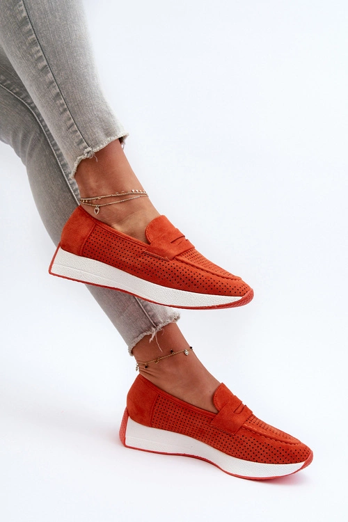 Mokasyny Damskie Na Platformie Eko Zamszowe Pomarańczowe Inesqua