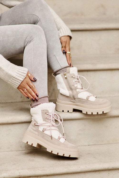 Botki Z Futerkiem Typu Baranek Beżowe Merilana