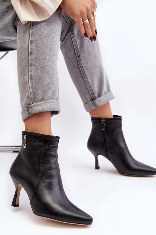 Skórzane Damskie Botki Na Szpilce Maciejka 06301-01 Czarne