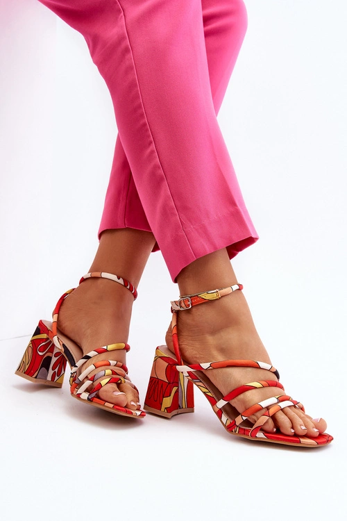 Wzorzyste Sandały Na Słupku Pomarańczowe Jenglla