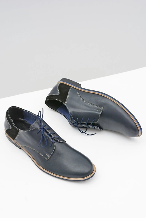 Męskie Półbuty Bednarek Eleganckie Skórzane Granatowe Biagio