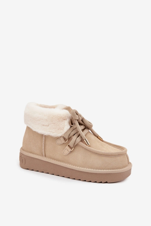 Śniegowce Damskie Z Naturalnego Zamszu D.Franklin DFSH375006 Jasnobeżowe